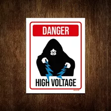 Placa Decorativa - Danger High Voltage Alta Voltagem 36x46