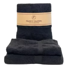 Franco Valente Liviano Juego De Toalla Y Toallon De Algodon De 400g Color Negro Pack Con 2 Unidades 