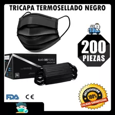 Cubrebocas Negro 200 Pzas Plisado Tricapa Termosellado Ttp