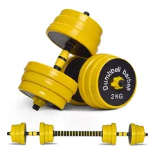 Set De Mancuernas Ajustables 44 Lbs Con Barra Juego 2 En 1 Color Amarillo