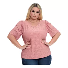 Blusa Lesie Plus Size Seroy Manga Curta Gola V