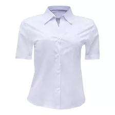 Camisete Camisa Feminino Social Branco Manga Curta Liso