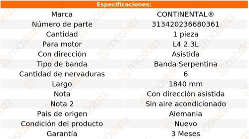 Banda 1840 Mm Acc B2300 Mazda L4 2.3l 94 Continental Foto 5