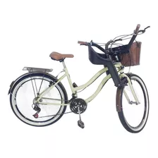 Bicicleta Aro 26 Urbana Com Cadeirinha E Cesta De Vime