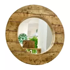 Espejo De Pared Grande Circular De Madera Rustica (60 Cm)