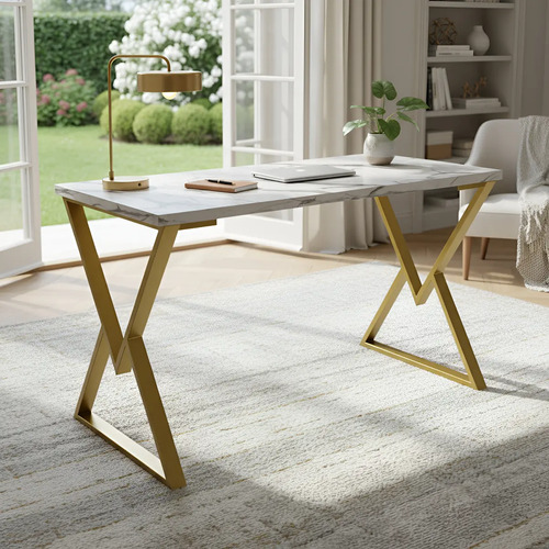 Mesa Daloa 1,00x0,60 Em Aço E Madeira P/ Escritório Cozinha Cor Dourado/vulcano