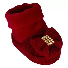 Sapatinho Tricot C/ Laço E Strass Bebê Vermelho Everly