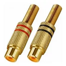 5 Par Plug Conector Rca Femea Dourado 4mm Preto E Vermelhor