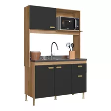 Cozinha Compacta Veneto 120cm 4 Portas 1 Gaveta Indekés Cor Marrom