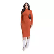 Vestido Tubinho Gola Alta Inverno Tricô Confortável Luxo