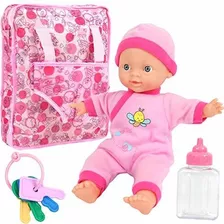 Click N' Play Baby Girl Doll 12 Con Take Along Pink Doll Ba