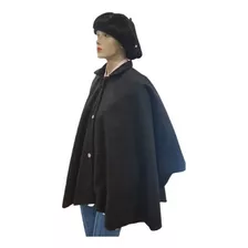 Poncho Capa Feminina Gaúcha Preto Com Botões Para Inverno