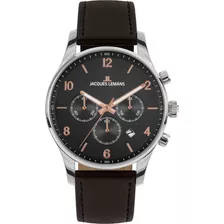 Reloj Jacques Lemans 1-2126f Color De La Correa Marrón Color Del Bisel Plateado Color Del Fondo Gris Oscuro