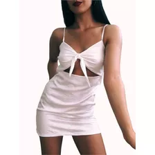 Vestido De Saten Con Nudo Blanco