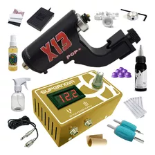 Kit Tatuagem X13 Pop+ Máquina Tattoo Rotativa Fonte Digital