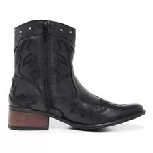 Bota Casual Feminina Cano Curto Costurada Couro Legítimo