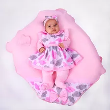 Saída De Maternidade Vestido Menina Nuvem Rosa 05 Peças