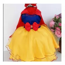 Vestido Infantil Festa Branca De Neve Com Capinha 031