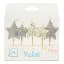 15 Velas En Forma De Estrella Plata - Cumpleaños 4 Y 2cm 