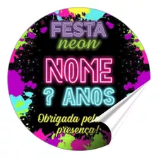 50 Adesivos Festa Balada Neon Rótulos Personalizados 5x5 Cm