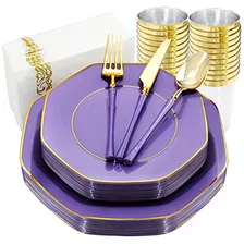 Vajilla De Plastico Elegante Para Fiesta Color Morado 140pzs