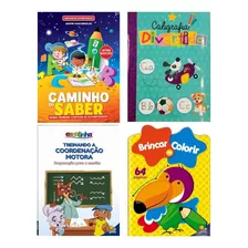 Kit C/4 Livros Alfabetização Atividades Caligrafia Colorir 