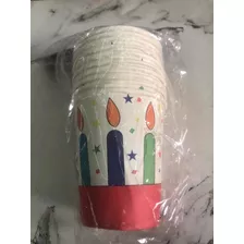 Paquete De 10 Vasos Polipapel Feliz Cumple Con Deco Velitas
