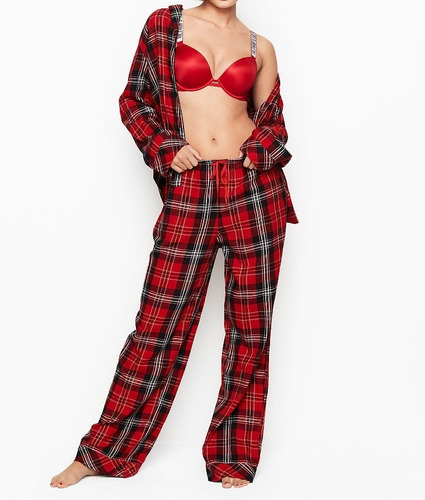 Pijama Victorias Secret Flanelado Clássico Xadrez Vermelho