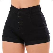 Short Preto Jeans Feminino Cintura Alta Com Lycra Promoção