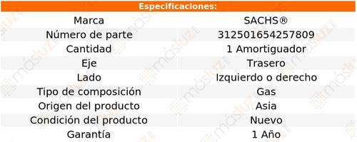 1- Amortiguador Gas Trasero Izq/der Almera 01/06 Sachs Foto 2