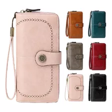 Cartera Mujer Moda Gran Capacidad Billetera Con Bloqueo Rfid