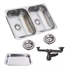 Bacha Doble De Cocina Acero Inox M30c Mate Sifon Sopapa Cest