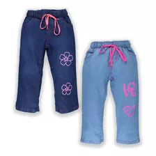 Kit Com 2 Calça Larga Infantil De Menina Com Desenhos