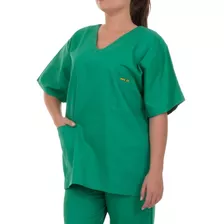 Blusa De Pijama Cirúrgico Scrub Verde Bandeira Com Gola Em V