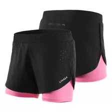 Lixada Shorts De Running 2 En 1 Para Mujer, Negro Y Rosa M