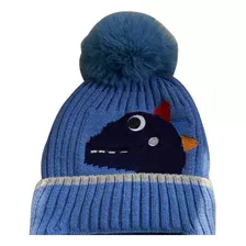 Touca De Lã Gorro Estampa Dinossauro Menino Forrada Inverno