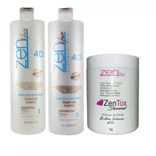 Zen Hair Escova 4d Coco E Queratina + Zentox Branco 3x1litro