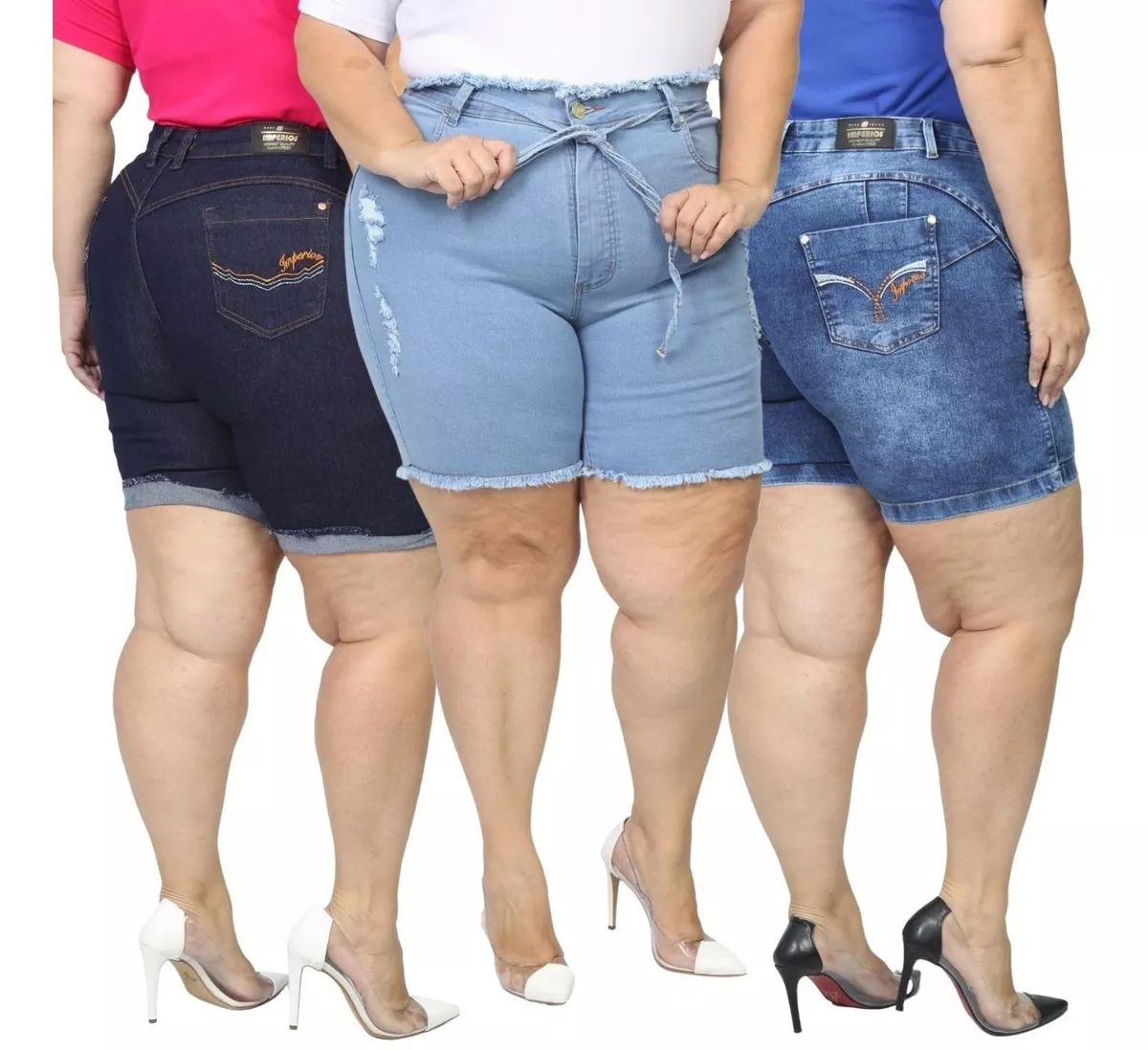 Kit C 3 Shorts Jeans Plus Size Feminino Lycra Verão 