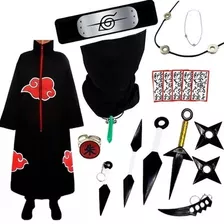 Manto Akatsuki Bandana Colar Anel Balaclava Kit Kunai Ninja