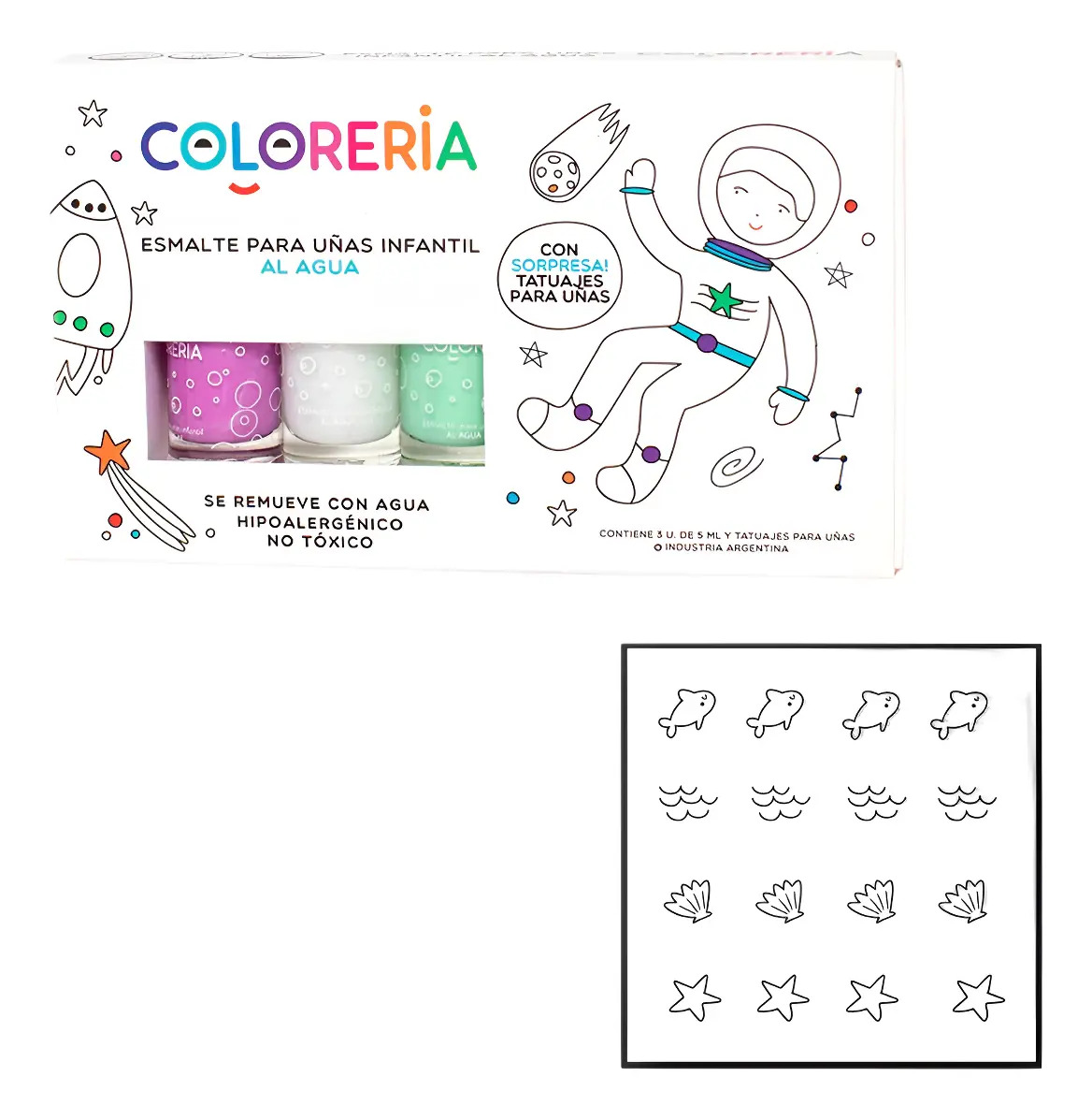 Set De Esmaltes X3 + Tatuajes Lavables Infantil