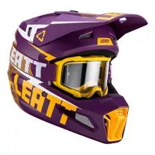 Capacete Leatt Moto 3.5 Com Óculos Roxo Amarelo