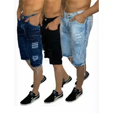 Kit 3 Bermudas Jeans Masculina Rasgadas Frete Gratis