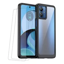 Transparenta Funda Para Moto G14 2023 2x Vidrio Templado