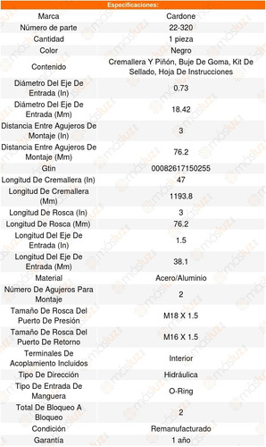 Cremallera Direccion Hidraulica Chrysler Lebaron Base 1991 Foto 5