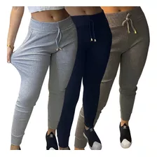 Kit 3 Calça Jogger Ribana Feminina Para Caminhada Inverno 