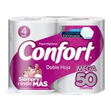 Papel Higiénico Confort 4 Rollos 50 Mts C/u Doble Hoja