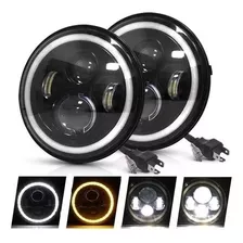 Par Farol 7 Polegadas Redondo Led Angel Eyes Fusca Jeep Moto