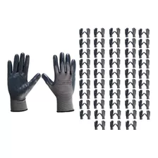 48 Par Guantes Medianos Nylon Negro Palma Nitrilo Seguridad 