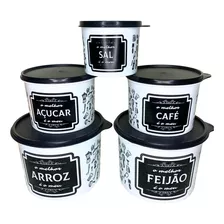 Conjunto De 5 Potes De Mantimento Arroz Café Açúcar Decorado