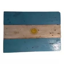 Bandera Argentina En Madera Rústica Para Colgar. 50 X 35